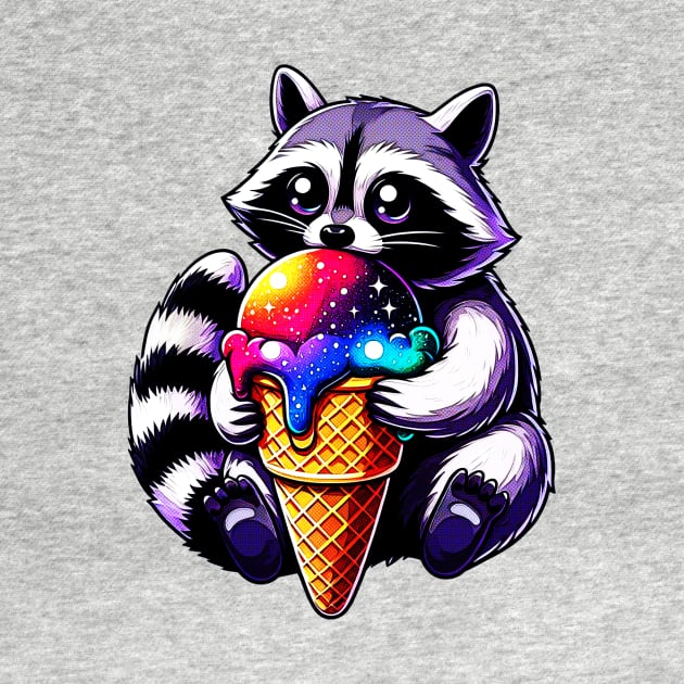 Cute Raccoon Eating A Space Cream Cone by Korey Watkins